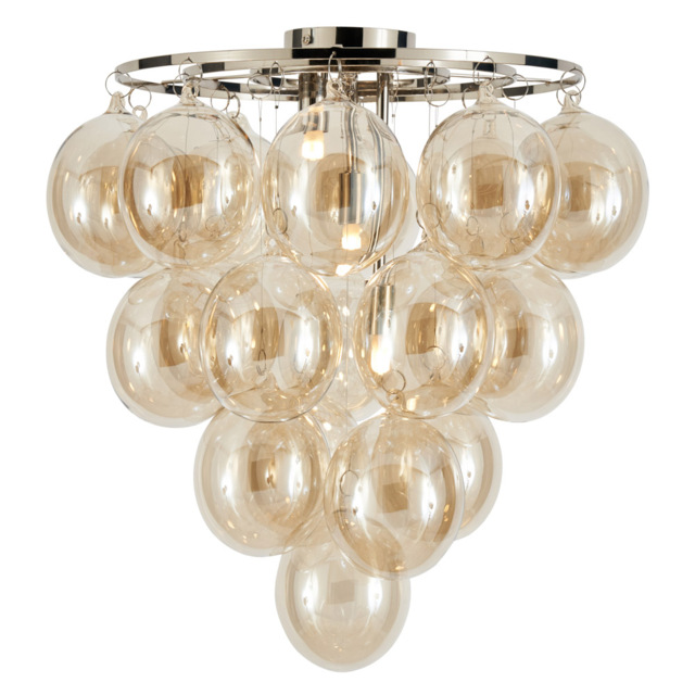 Visconte Maiori Large Flush Ceiling Light with Champagne Shades - Nickel - image 1