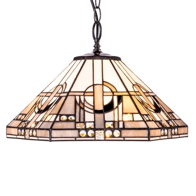 Tiffany by Tiff 3 Light 40cm Art Deco Ceiling Pendant - Antique Brass - image 1
