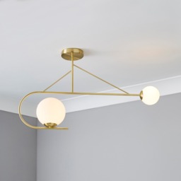 Nik 2 Light Semi Flush Ceiling Bar - Satin Brass - thumbnail 2
