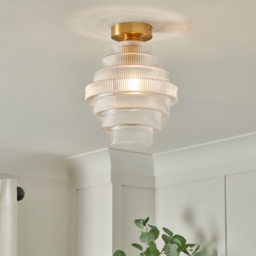 Louisa Ribbed Glass Flush Ceiling Light - Satin Brass - thumbnail 5