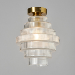 Louisa Ribbed Glass Flush Ceiling Light - Satin Brass - thumbnail 2