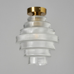 Louisa Ribbed Glass Flush Ceiling Light - Satin Brass - thumbnail 3