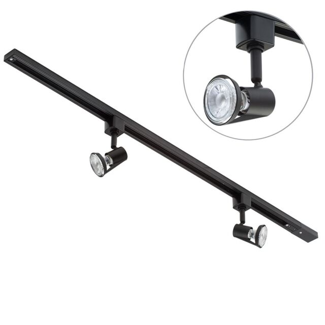 1 metre Track Light Kit with 2 Harlem Heads and LED Bulbs - Black - image 1