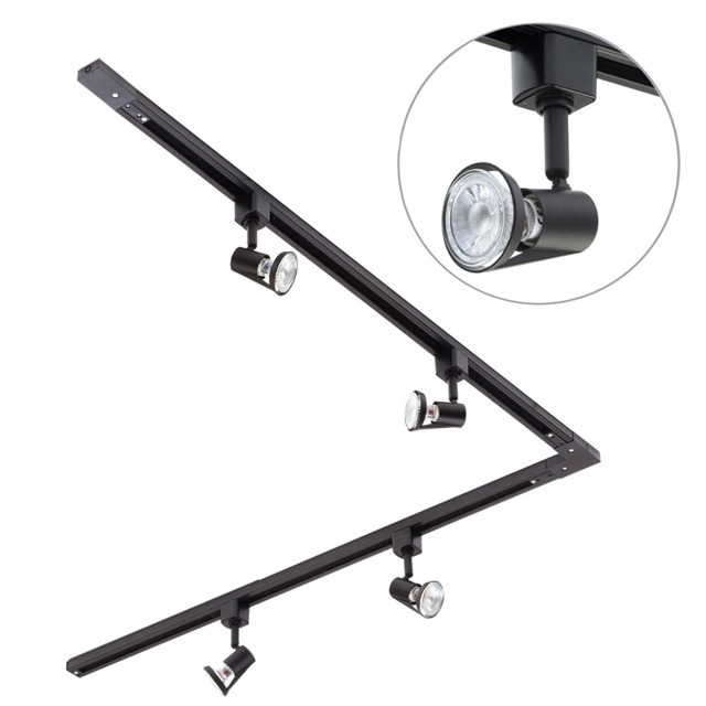2 metre L Shape Track Light Kit with 4 Harlem Heads and LED Bulbs - Black - image 1