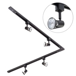 2 metre L Shape Track Light Kit with 4 Harlem Heads and LED Bulbs - Black - thumbnail 1