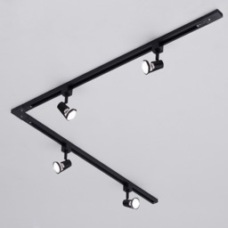 2 metre L Shape Track Light Kit with 4 Harlem Heads and LED Bulbs - Black - thumbnail 2