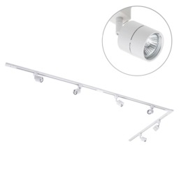3 metre Long L Shape Track Light Kit with 6 Soho Heads and LED Bulbs - White