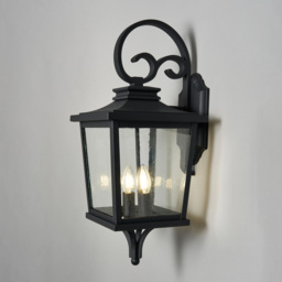 Viktor Oversized Seeded Glass Outdoor Lantern Wall Light - Black - thumbnail 2