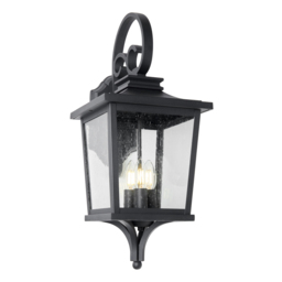 Viktor Oversized Seeded Glass Outdoor Lantern Wall Light - Black - thumbnail 1