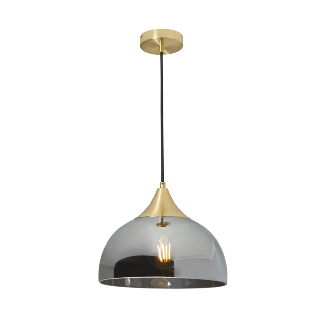Webster 1 Light Smoke Glass Shade Ceiling Pendant - Brass - image 1
