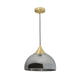 Webster 1 Light Smoke Glass Shade Ceiling Pendant - Brass - thumbnail 2
