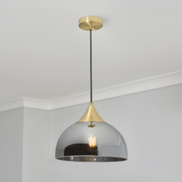 Webster 1 Light Smoke Glass Shade Ceiling Pendant - Brass - thumbnail 3