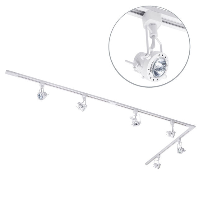 3 metre Long L Shape Track Light Kit with 6 Greenwich Heads and LED Bulbs - White - image 1