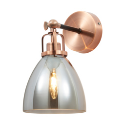 Indy 1 Arm Wall Light with Smoke Shade - Copper