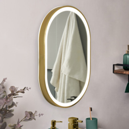 Aves 20 Watt Oval CCT Bathroom Mirror with Touch Demist - Satin Brass - thumbnail 7