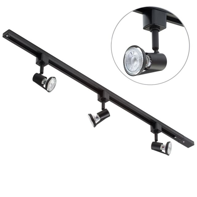 1 metre Track Light Kit with 3 Harlem Heads and LED Bulbs - Black - image 1