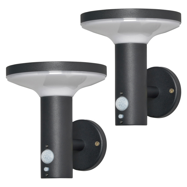 2 Pack of Uris Outdoor Solar LED Wall Light with PIR Sensor - Black - image 1