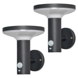 2 Pack of Uris Outdoor Solar LED Wall Light with PIR Sensor - Black - thumbnail 1