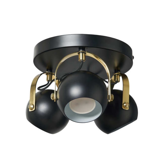 Eyeball 3 Light Adjustable Ceiling Spotlight Plate - Black & Brass - image 1