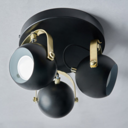 Eyeball 3 Light Adjustable Ceiling Spotlight Plate - Black & Brass - thumbnail 3