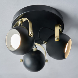 Eyeball 3 Light Adjustable Ceiling Spotlight Plate - Black & Brass - thumbnail 2