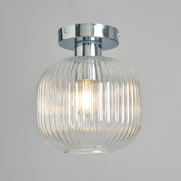Karson Ribbed Glass Bathroom Flush Ceiling Light - Chrome - thumbnail 2
