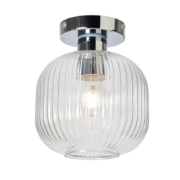 Karson Ribbed Glass Bathroom Flush Ceiling Light - Chrome
