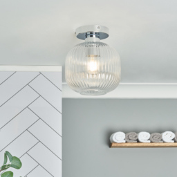 Karson Ribbed Glass Bathroom Flush Ceiling Light - Chrome - thumbnail 5