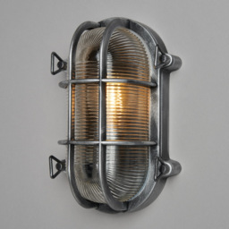 Remy 1 Light Outdoor Caged Oval Bulkhead Wall Light - Silver - thumbnail 2