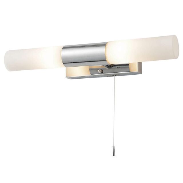 Elena Glass Bathroom Wall Light 2 Light Pull Cord Switch - Chrome - image 1