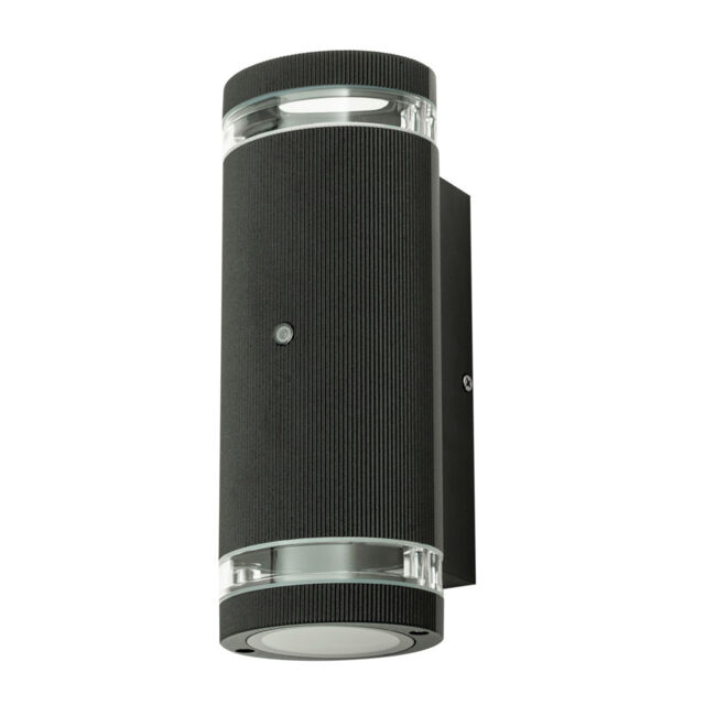 Holme 2 Light Up and Down Outdoor Cylinder Wall Light with Photocell - Black - image 1
