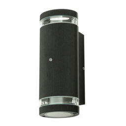 Holme 2 Light Up and Down Outdoor Cylinder Wall Light with Photocell - Black - thumbnail 1