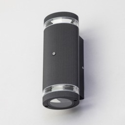 Holme 2 Light Up and Down Outdoor Cylinder Wall Light with Photocell - Black - thumbnail 3