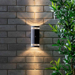 Holme 2 Light Up and Down Outdoor Cylinder Wall Light with Photocell - Black - thumbnail 5