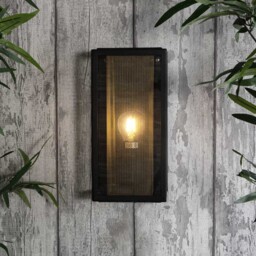 Merlin Outdoor Box Lantern Wall Light with Brass Mesh Insert - Black - thumbnail 5