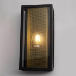 Merlin Outdoor Box Lantern Wall Light with Brass Mesh Insert - Black - thumbnail 2