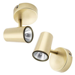 Pack of 2 Chobham Industrial Style Single Adjustable Spotlight Wall Light - Satin Brass - thumbnail 7