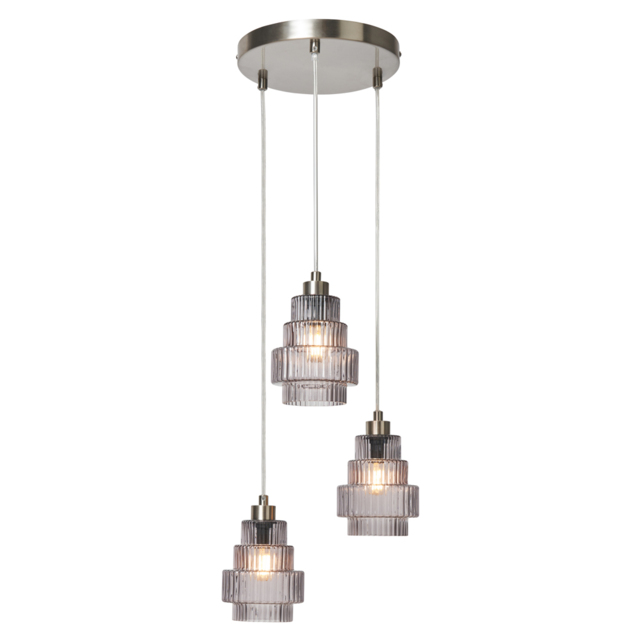 Louisa 3 Light Ceiling Cluster Pendant with Smoke Glass Shades - Satin Nickel - image 1
