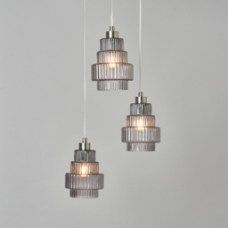 Louisa 3 Light Ceiling Cluster Pendant with Smoke Glass Shades - Satin Nickel - thumbnail 2