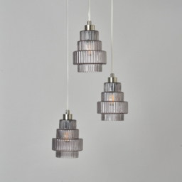 Louisa 3 Light Ceiling Cluster Pendant with Smoke Glass Shades - Satin Nickel - thumbnail 3