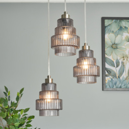 Louisa 3 Light Ceiling Cluster Pendant with Smoke Glass Shades - Satin Nickel - thumbnail 5