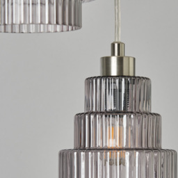 Louisa 3 Light Ceiling Cluster Pendant with Smoke Glass Shades - Satin Nickel - thumbnail 4