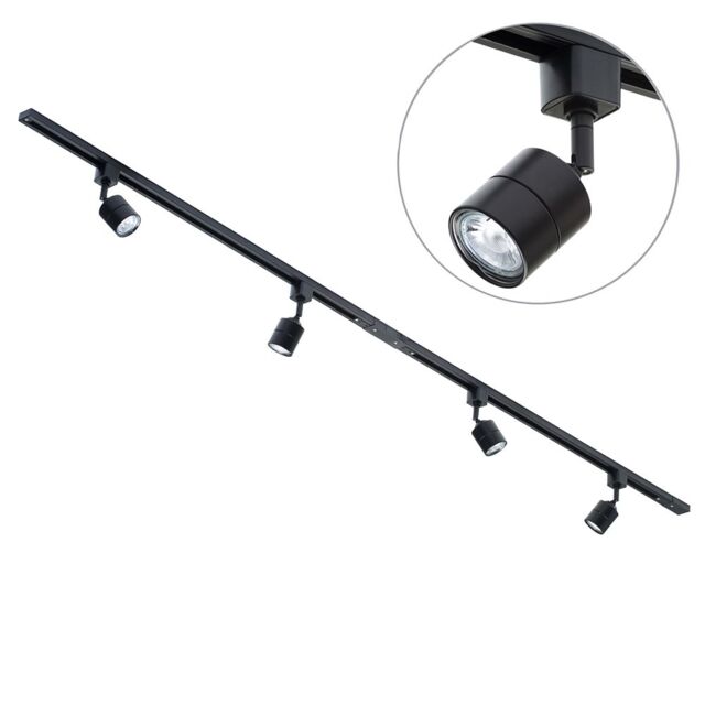 2m Track Light Kit with 4 Soho Heads and LED Bulbs - Black - image 1