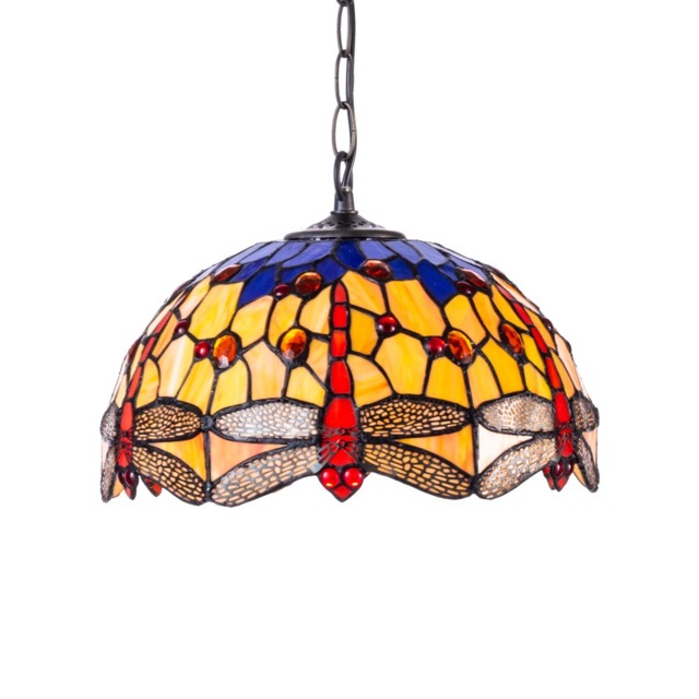 Tiffany by Tiff 1 Light 30cm Dragonfly Ceiling Pendant - Antique Brass - image 1