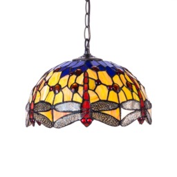 Tiffany by Tiff 1 Light 30cm Dragonfly Ceiling Pendant - Antique Brass - thumbnail 2