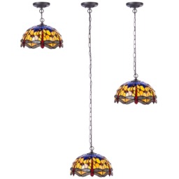 Tiffany by Tiff 1 Light 30cm Dragonfly Ceiling Pendant - Antique Brass - thumbnail 7