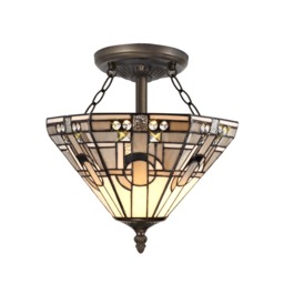 Tiffany by Tiff 2 Light 30cm Art Deco Semi Flush Ceiling Light - Antique Brass - thumbnail 1