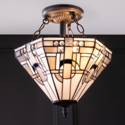 Tiffany by Tiff 2 Light 30cm Art Deco Semi Flush Ceiling Light - Antique Brass - thumbnail 5