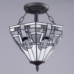 Tiffany by Tiff 2 Light 30cm Art Deco Semi Flush Ceiling Light - Antique Brass - thumbnail 3