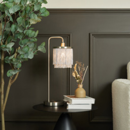Polly 1 Light Grey Fringed Table Lamp - Satin Nickel - thumbnail 5